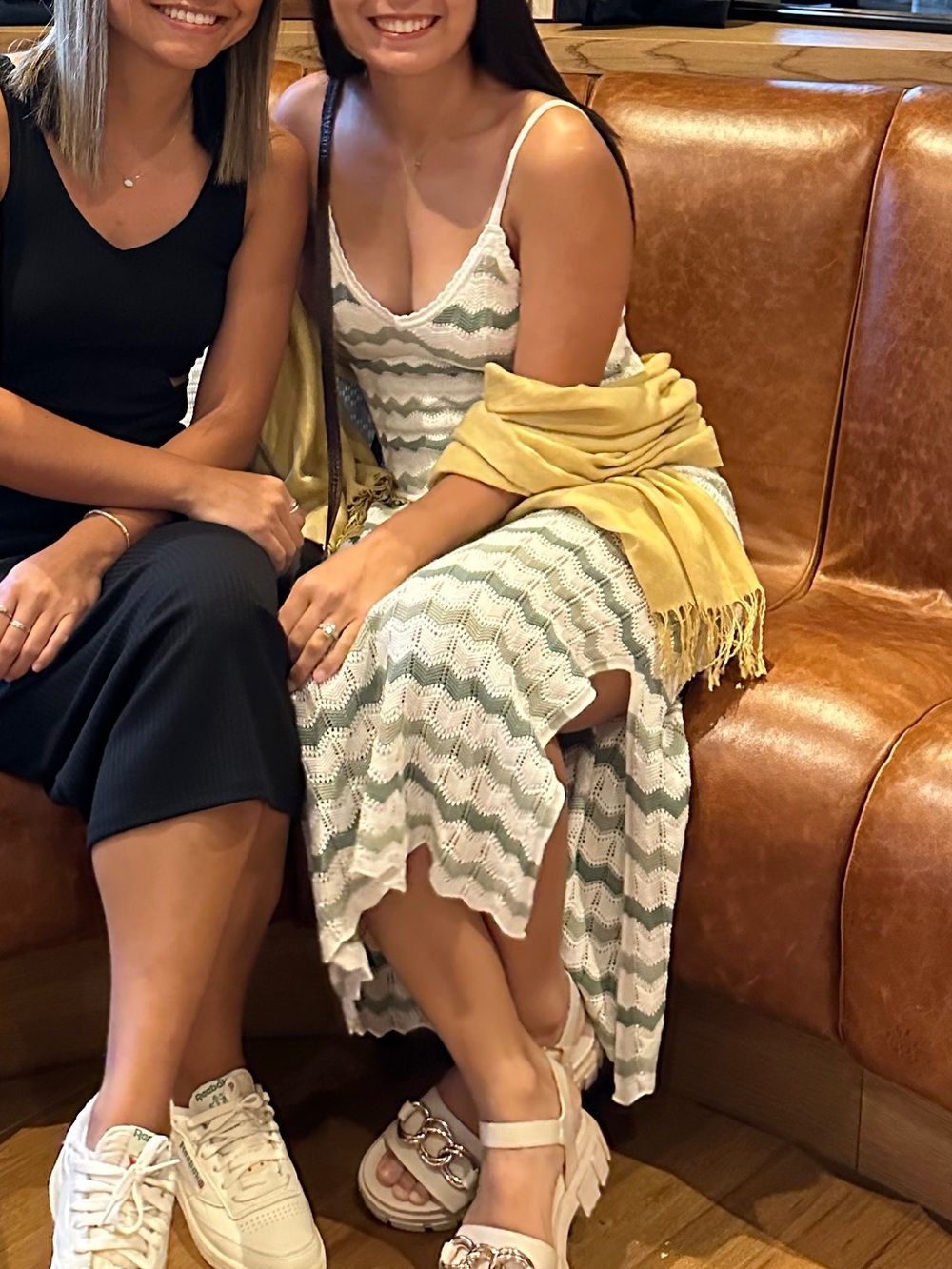 Green and White Stripe Zigzag Slip Dress